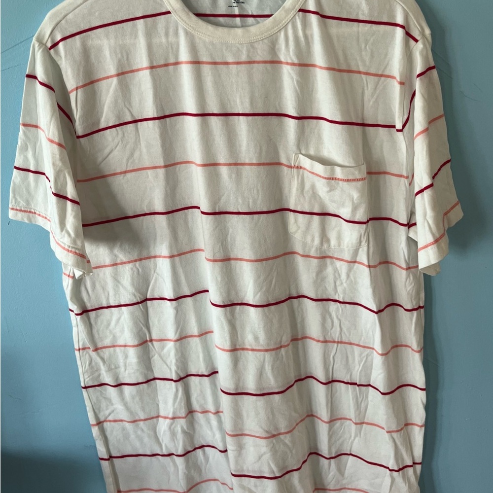 GAP Cream and Red Striped Short Sleeve Pocket Tee Sz XL